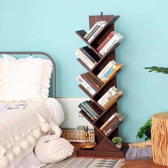Slanted Wood Shelves Vertical Library