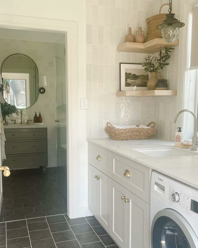 White Tile Splash in Laundry Sanctuary