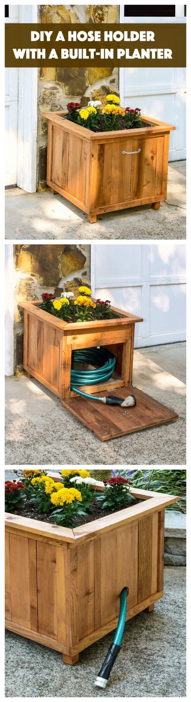 Garden Hose Haven Wooden Planter