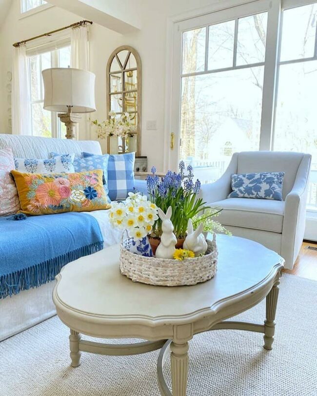 Blue Cushions Bloom Springtime Spirit