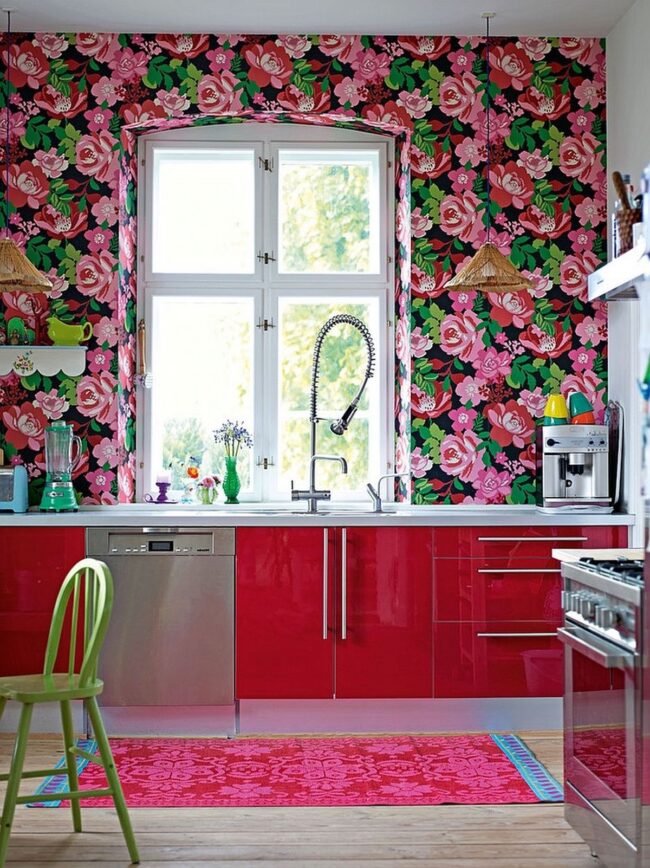 Pink Wallpaper Kitchen Accent