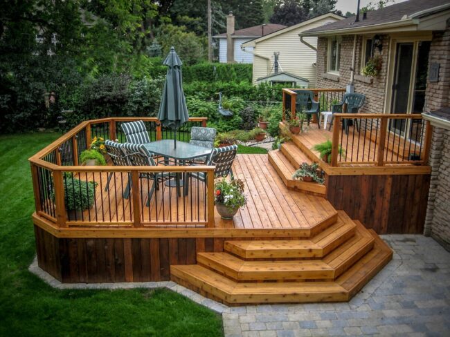 Layered Cedar Deck Maximizes Outdoor Living