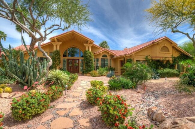 Terra Cotta Roofs Crimson Blooms Southwest