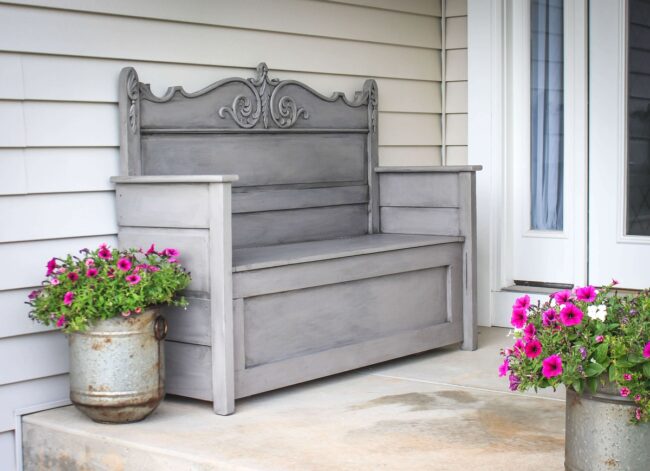 Rustic Vintage Wood Storage Bench