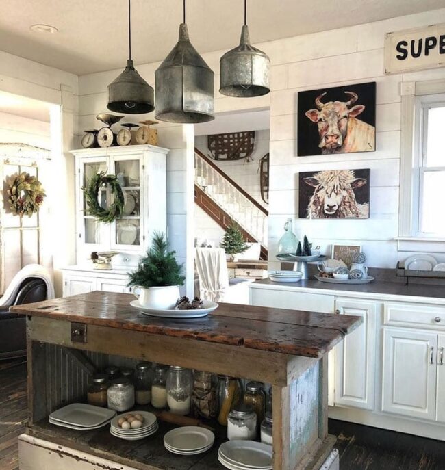 Weathered Wood Kitchen Island Centerpiece