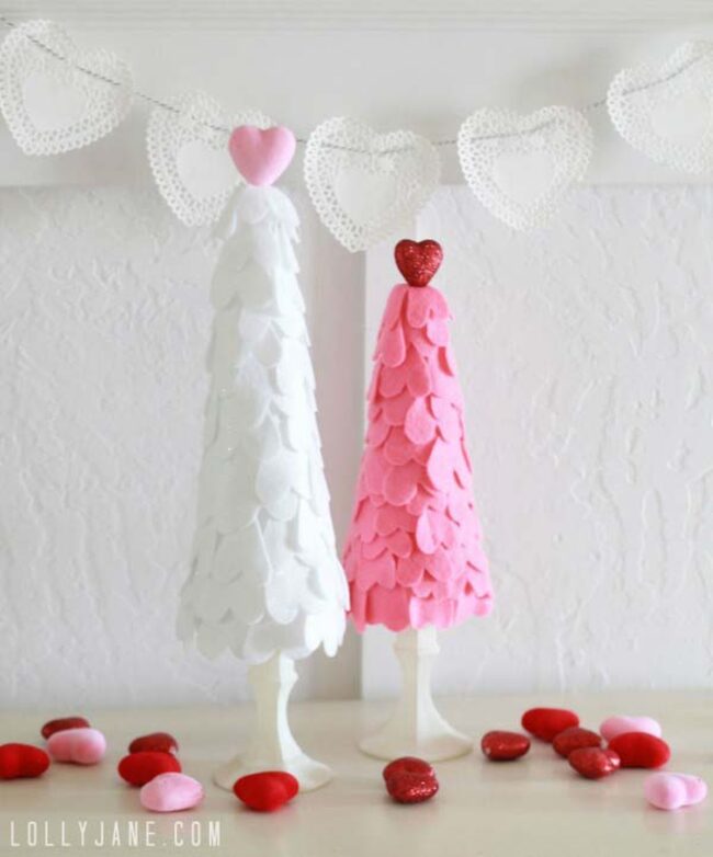 Crimson Felt Hearts Sprouting Tree