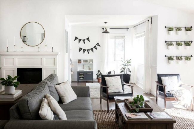 White Fireplace Anchors Modern Tranquility