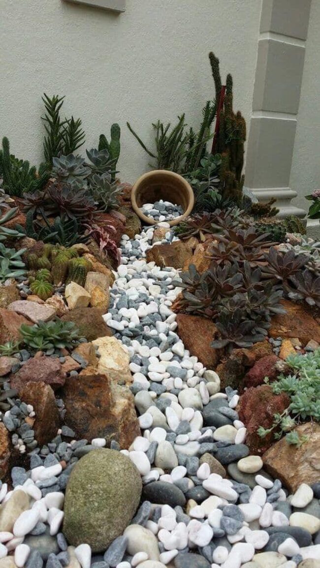 White Stones Cascading Through Garden