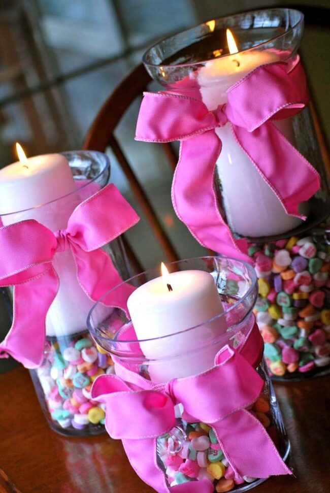 Candy Hearts Pink Bow Centerpiece