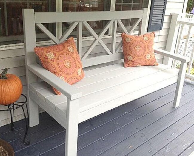 Rustic White Porch Bench Duo