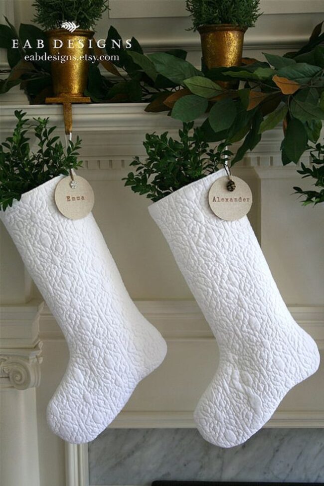Personalized White Stockings Christmas Fireplace Magic
