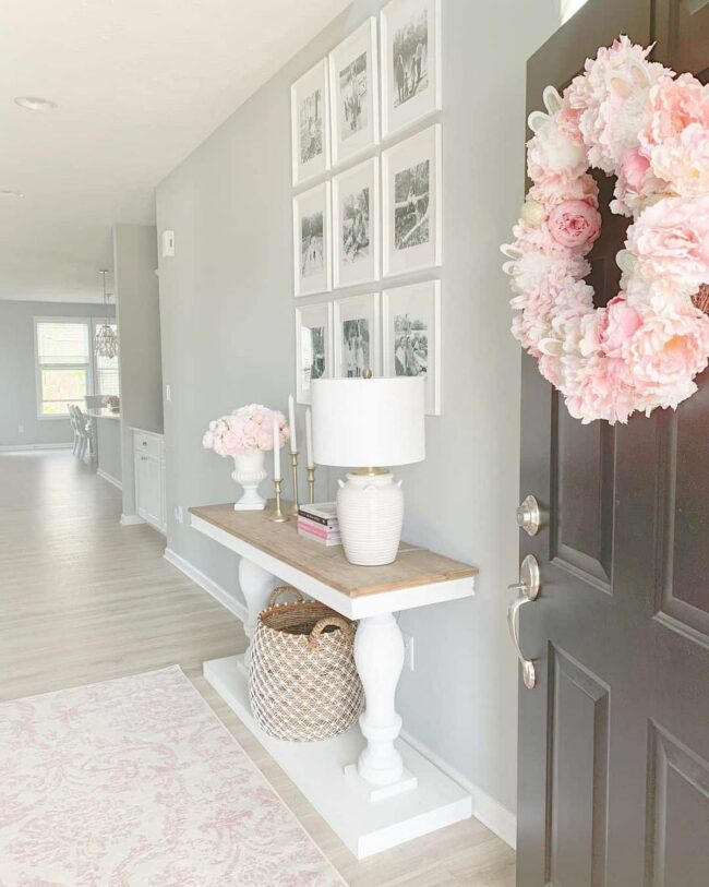 White Farmhouse Charm Pink Floral Welcome