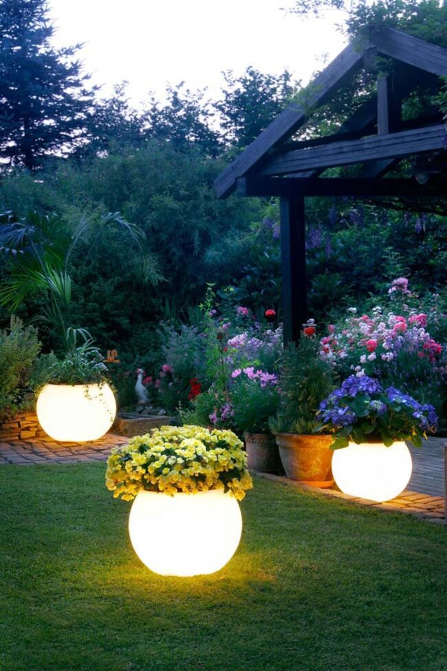Luminous Green Solar Garden Vessels