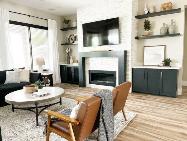 White Brick Black Fireplace Modern Sanctuary