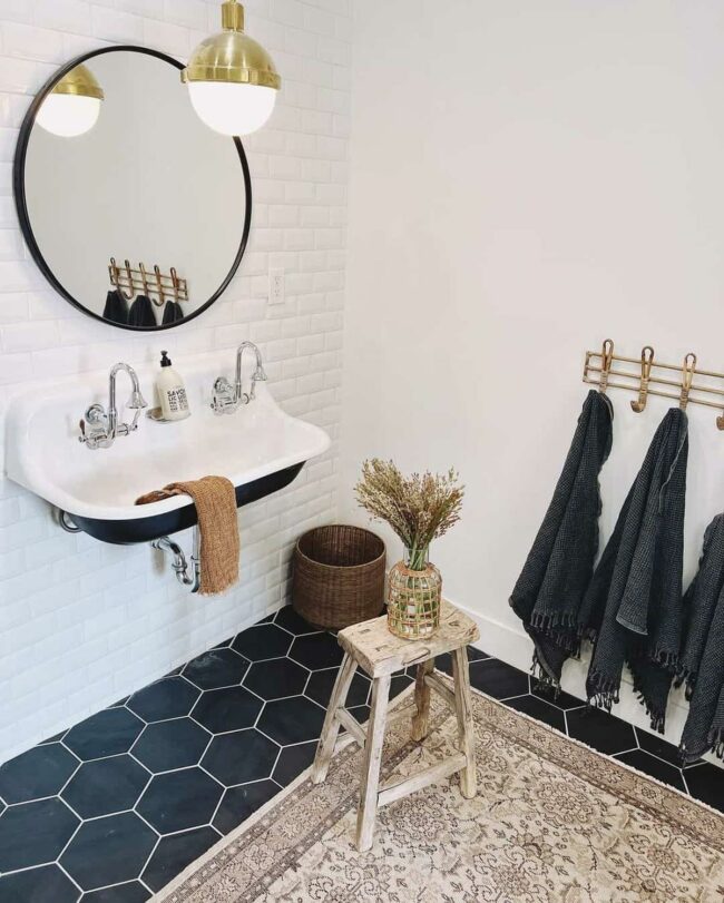 Black Hexagon Floor Meets White Sanctuary