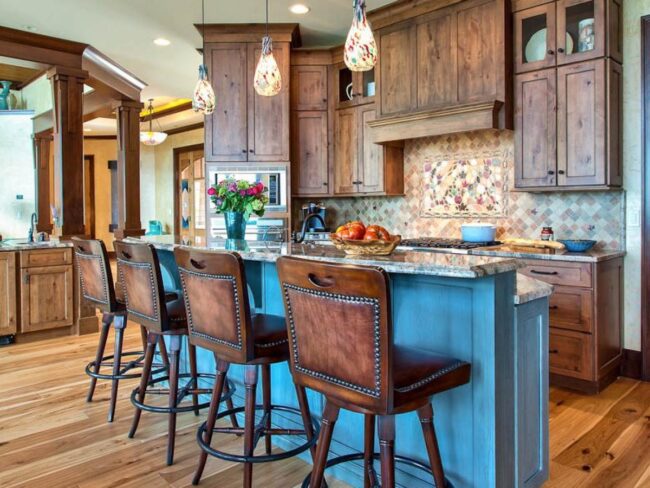 Turquoise Spark Rustic Kitchen Island