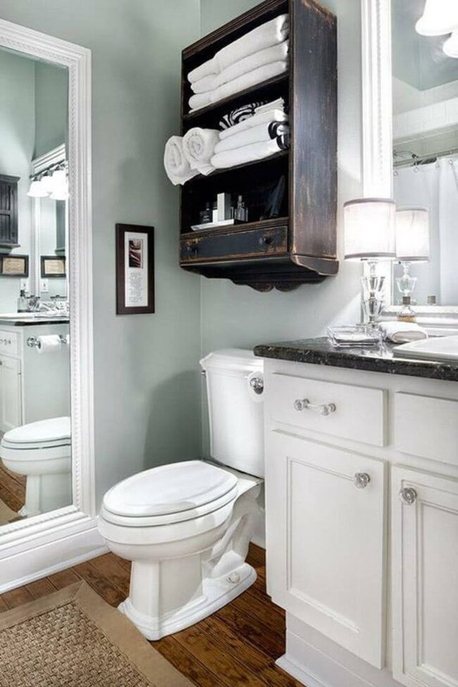 Dark Wood Vintage Bathroom Storage