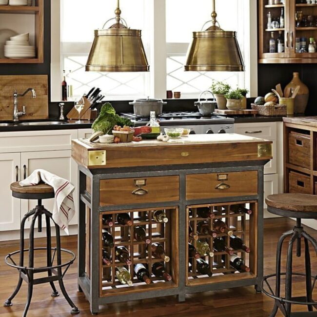Rolling Brass French Kitchen Island