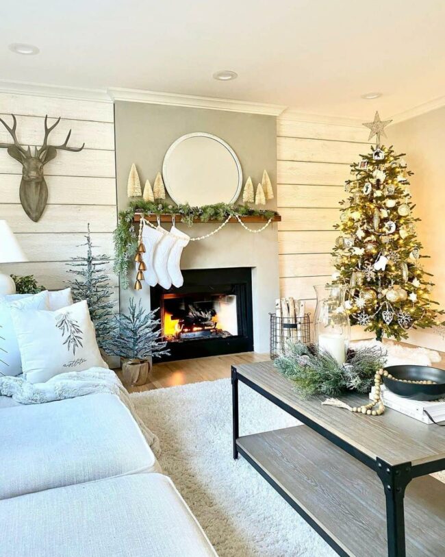 White Shiplap Meets Modern Gray Fireplace
