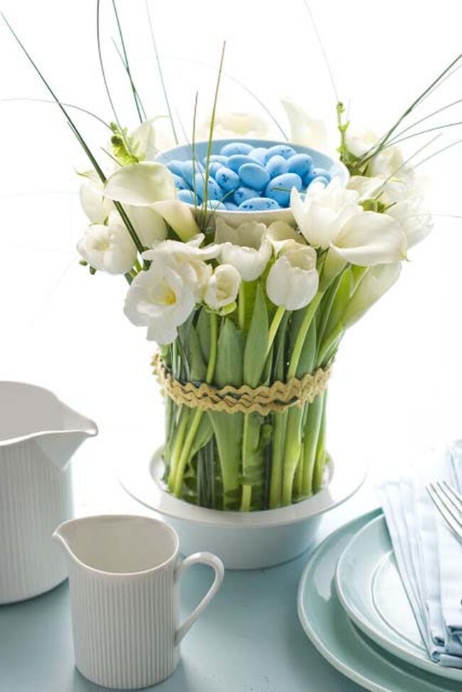 White Lilies Nest Pastel Easter Eggs