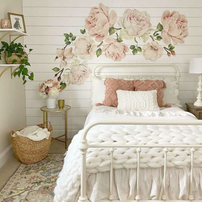 Pink Roses Dancing on Shiplap Walls