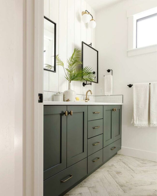 Green Vanity White Herringbone Symphony