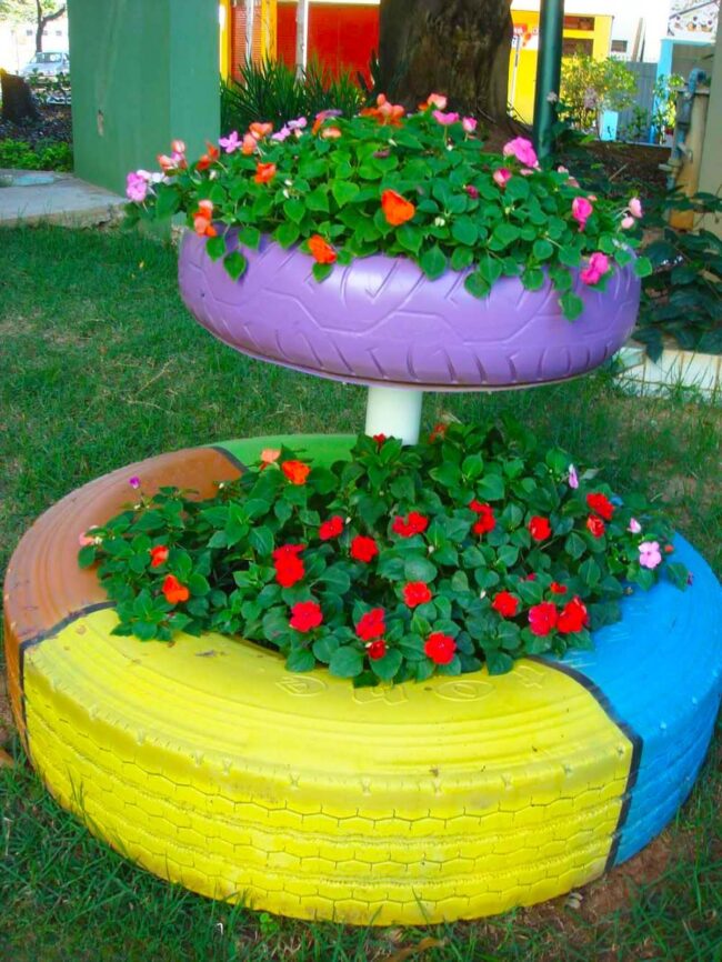 Colorful Tire Gardens Bloom Wildly