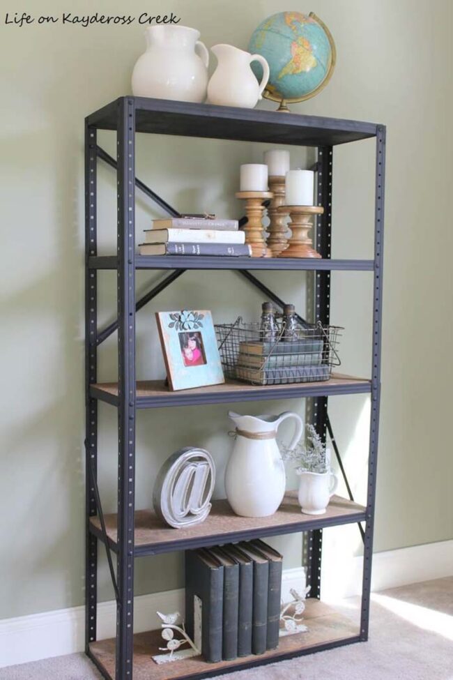 Industrial Wooden Shelves Metallic Edge