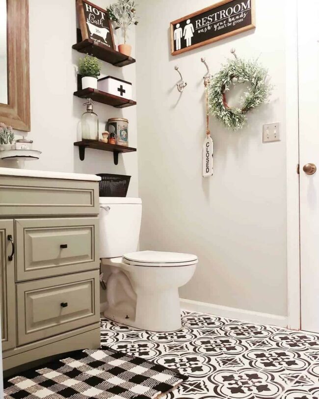 Plaid Mat Meets Intricate Tile Floor