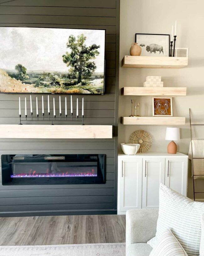 Slate Gray Modern Fireplace Centerpiece