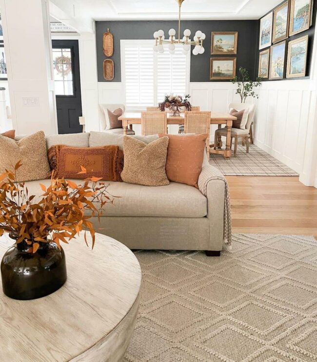 Orange Spark Transforms Neutral Living Room