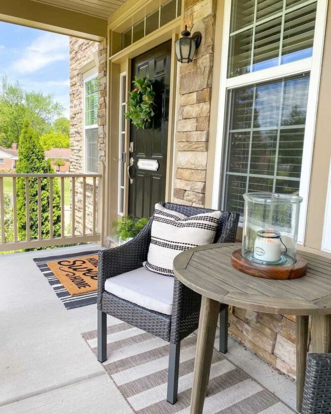 Black Chairs Stripe Rug Wooden Welcome