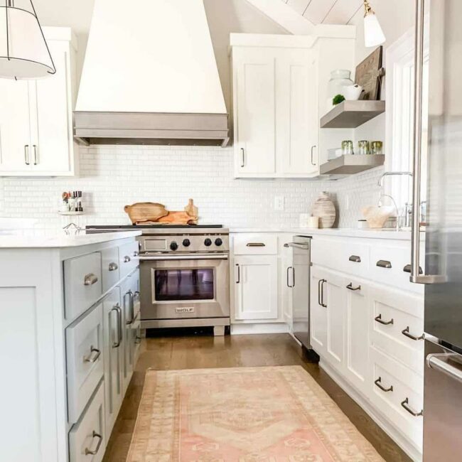 Crimson Runner Energizes Minimalist Kitchen