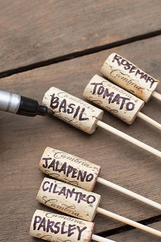 Vintage Corks Marking Garden Secrets