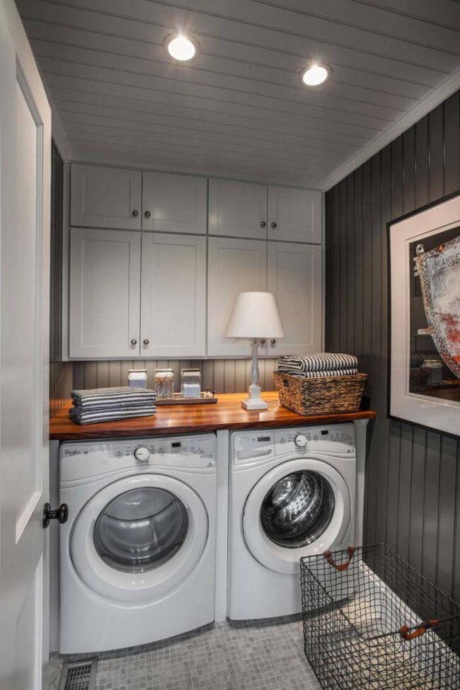 Dark Wood White Cabinets Laundry Haven
