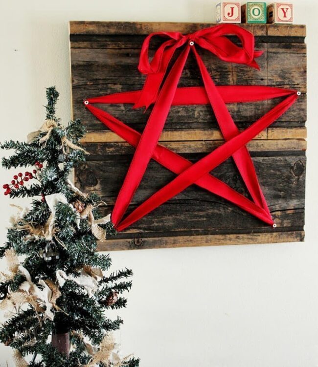Rustic Red Ribbon Christmas Star