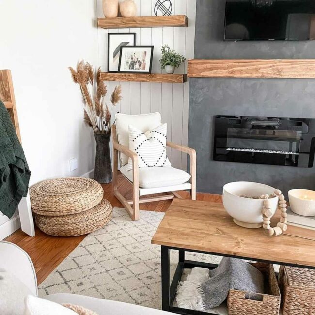Coastal Gray Fireplace Wooden Embrace