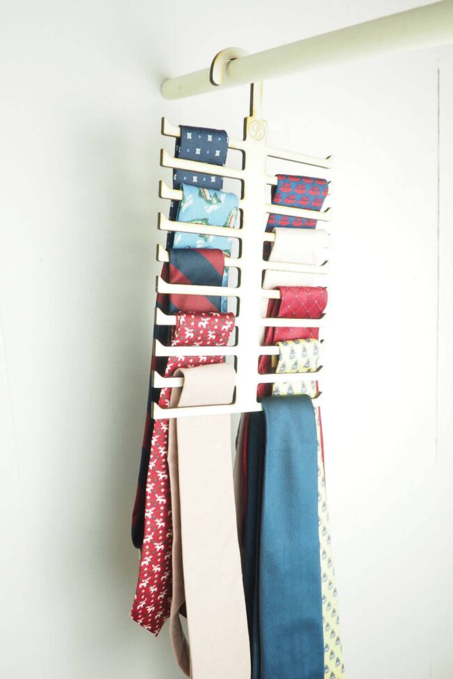 Pristine White Wooden Tie Rack