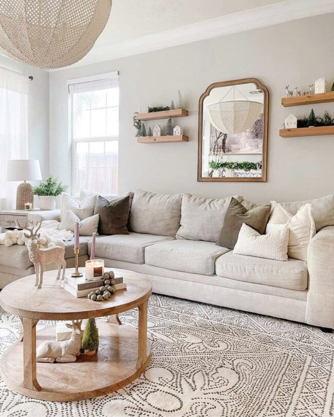 Golden Mirror Wooden Shelf Symphony