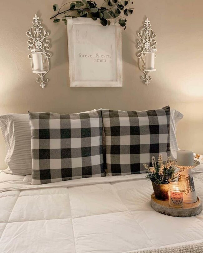 White Metal Sconces Farmhouse Bedroom Charm