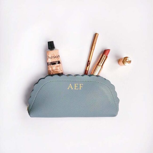 Monogrammed Rose Gold Leather Cosmetic Companion