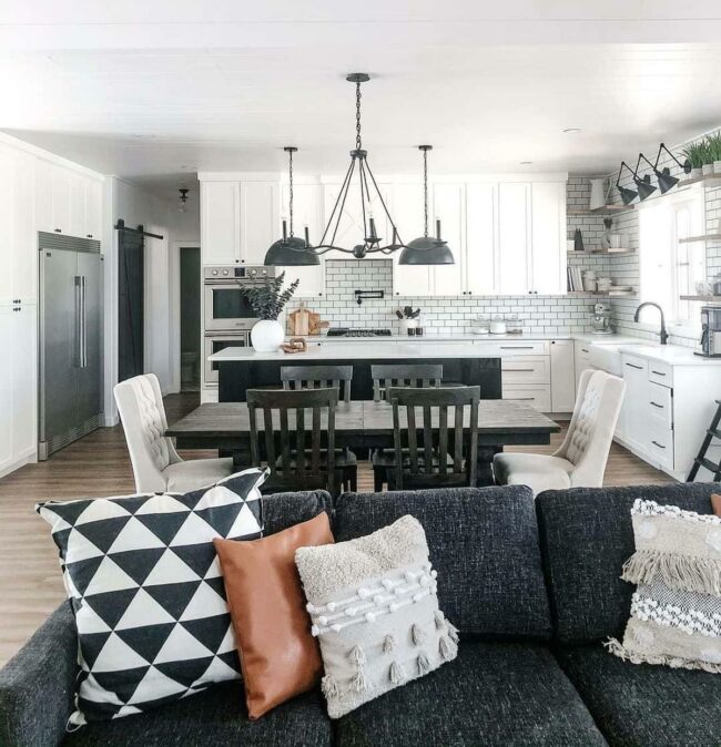 White Cabinetry Black Island Drama