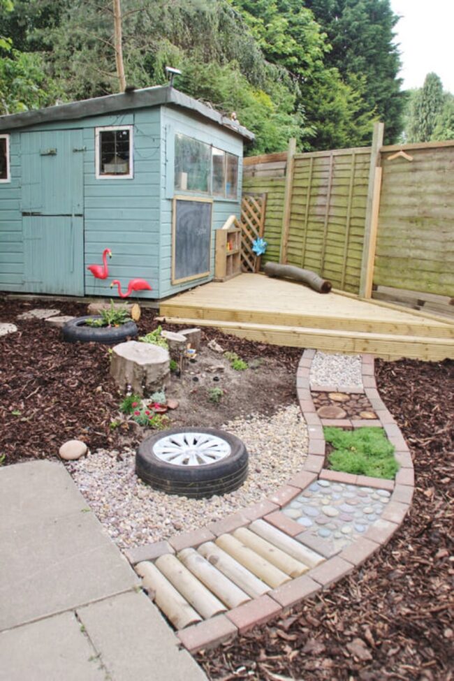 Whimsical Stone Wood Playground Path