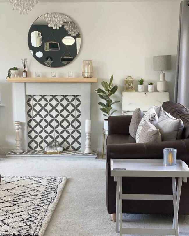Geometric Tiles Illuminate Fireside Sanctuary