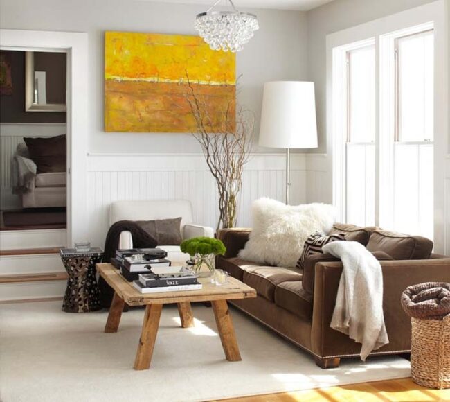 Yellow Abstract Canvas Dominates Living Space