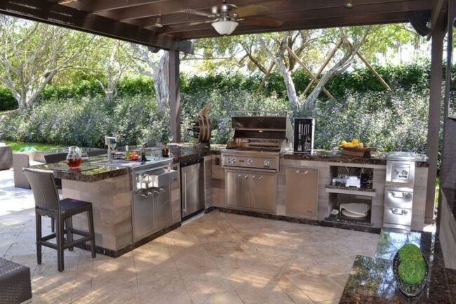 Charcoal Gray Pergola Kitchen Retreat
