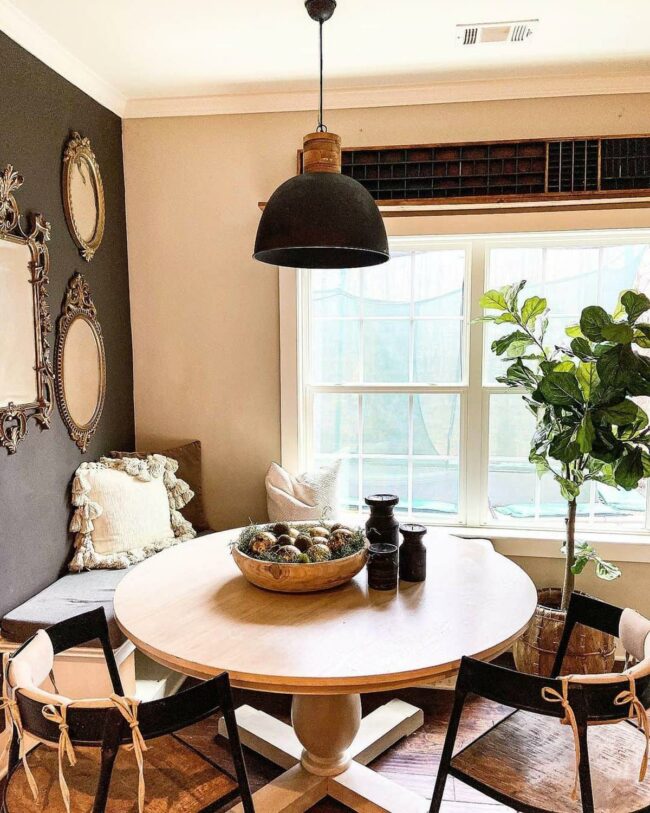 Circular Wood Table Black Pendant Harmony