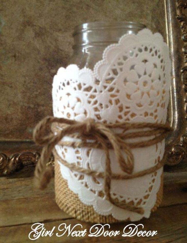 White Doily Wrapped Mason Romance