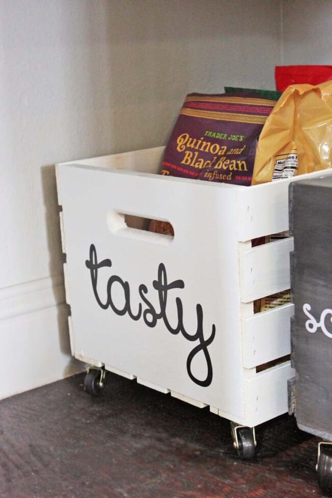 Wheeled White Wooden Crate Storage