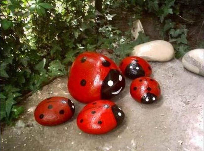 Red Ladybugs Dancing Between Stones
